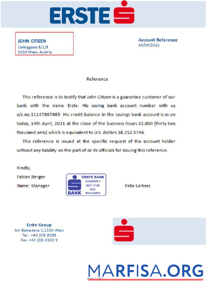 Downloadable Austria Erste reference real example